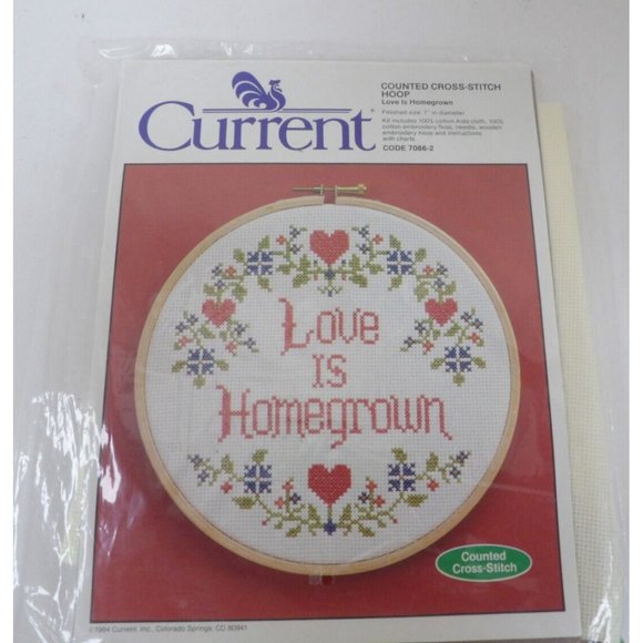 Current "Love is Homegrown" Sampler Counted Cross Stitch ©1984 #7086-5 NOS 7" - Picture 1 of 2